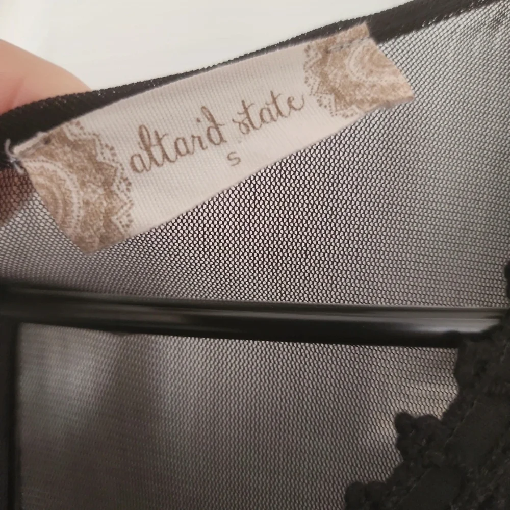 Altar'd State Black Crochet Lace Bell Sleeve Boho Mini Dress - Picture 7 of 13